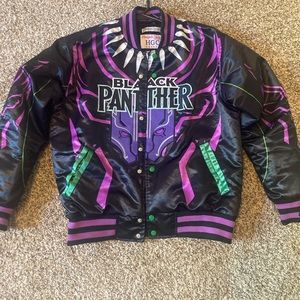 BLACK PANTHER YOUTH SATIN JACKET BLACK AND PURPLE